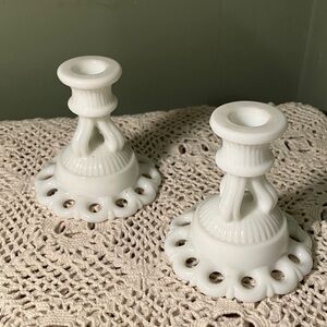 Vintage Westmorland White Milk Glass Candle Holder
